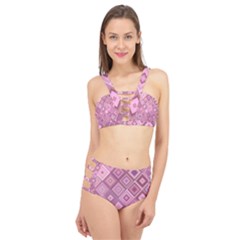 Pink Retro Texture With Rhombus, Retro Backgrounds Cage Up Bikini Set