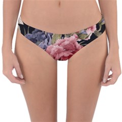 Retro Texture With Flowers, Black Background With Flowers Reversible Hipster Bikini Bottoms by nateshop