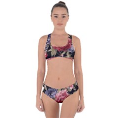 Retro Texture With Flowers, Black Background With Flowers Criss Cross Bikini Set by nateshop