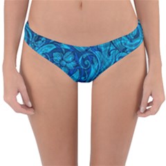 Blue Floral Pattern Texture, Floral Ornaments Texture Reversible Hipster Bikini Bottoms by nateshop