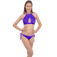 Purple Geometric Abstraction, Purple Neon Background Cross Front Halter Bikini Set by nateshop