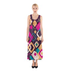 Colorful Abstract Background, Geometric Background Sleeveless Maxi Dress