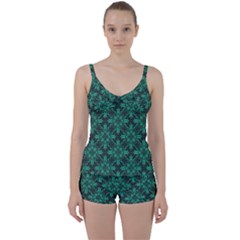 Green Damask Pattern Vintage Floral Pattern, Green Vintage Tie Front Two Piece Tankini by nateshop