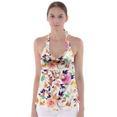 Abstract Floral Background Tie Back Tankini Top by nateshop