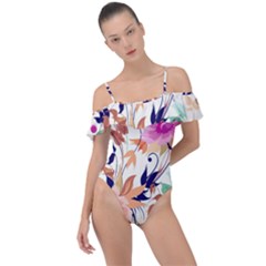 Abstract Floral Background Frill Detail One Piece Swimsuit by nateshop