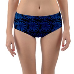 Blue Floral Pattern Floral Greek Ornaments Reversible Mid-waist Bikini Bottoms by nateshop