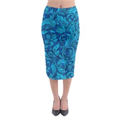Blue Floral Pattern Texture, Floral Ornaments Texture Midi Pencil Skirt by nateshop