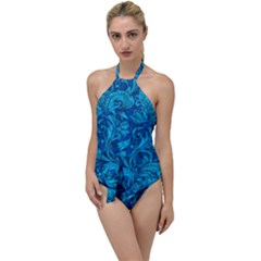 Blue Floral Pattern Texture, Floral Ornaments Texture Go With The Flow One Piece Swimsuit by nateshop