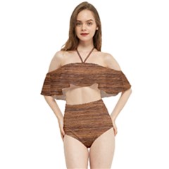 Brown Wooden Texture Halter Flowy Bikini Set  by nateshop