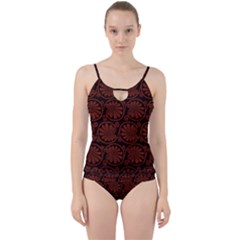 Brown Floral Pattern Floral Greek Ornaments Cut Out Top Tankini Set by nateshop