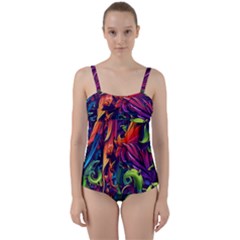 Colorful Floral Patterns, Abstract Floral Background Twist Front Tankini Set by nateshop
