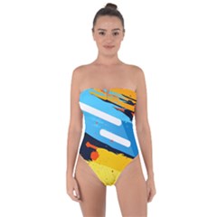 Colorful Paint Strokes Tie Back One Piece Swimsuit by nateshop