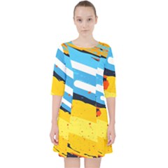 Colorful Paint Strokes Quarter Sleeve Pocket Dress by nateshop