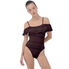 Dark Brown Wood Texture, Cherry Wood Texture, Wooden Frill Detail One Piece Swimsuit by nateshop