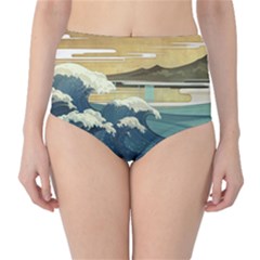 Sea Asia Waves Japanese Art The Great Wave Off Kanagawa Classic High-waist Bikini Bottoms by Cemarart
