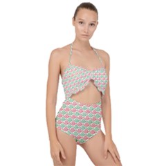 Pattern Flowers Geometric Scallop Top Cut Out Swimsuit