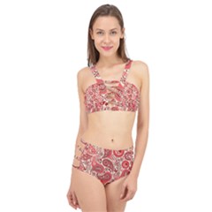 Paisley Red Ornament Texture Cage Up Bikini Set by nateshop