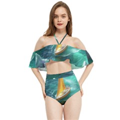 Double Exposure Flower Halter Flowy Bikini Set  by Cemarart