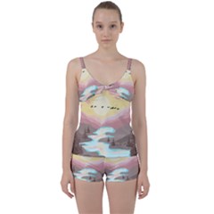 Mountain Birds River Sunset Nature Tie Front Two Piece Tankini by Cemarart