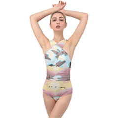 Mountain Birds River Sunset Nature Cross Front Low Back Swimsuit by Cemarart