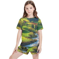 Countryside Landscape Nature Kids  T-shirt And Sports Shorts Set by Cemarart