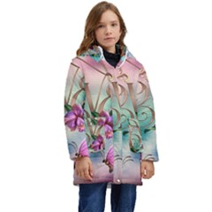 Love Amour Butterfly Colors Flowers Text Kids  Hooded Longline Puffer Jacket by Grandong