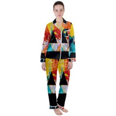 Bstract, Dark Background, Black, Typography,a Women s Long Sleeve Satin Pajamas Set	