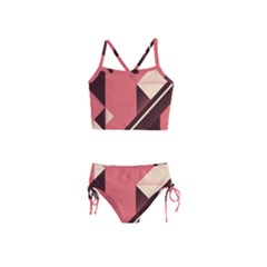 Retro Abstract Background, Brown-pink Geometric Background Girls  Tankini Swimsuit