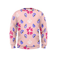 Flower Heart Print Pattern Pink Kids  Sweatshirt