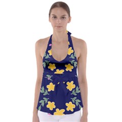 Doodle Flower Leaves Plant Design Tie Back Tankini Top by Cemarart