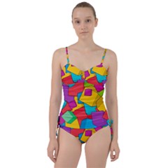 Abstract Cube Colorful  3d Square Pattern Sweetheart Tankini Set