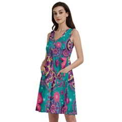 Floral Pattern Abstract Colorful Flow Oriental Spring Summer Sleeveless Dress With Pocket by Cemarart