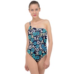 Blue Flower Floral Flora Naure Pattern Classic One Shoulder Swimsuit by Cemarart