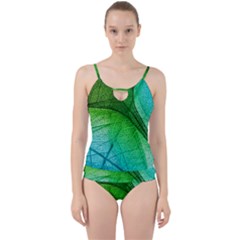 3d Leaves Texture Sheet Blue Green Cut Out Top Tankini Set by Cemarart