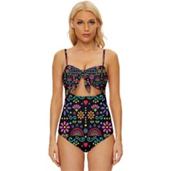 Mexican Folk Art Seamless Pattern Knot Front One-piece Swimsuit by Bedest