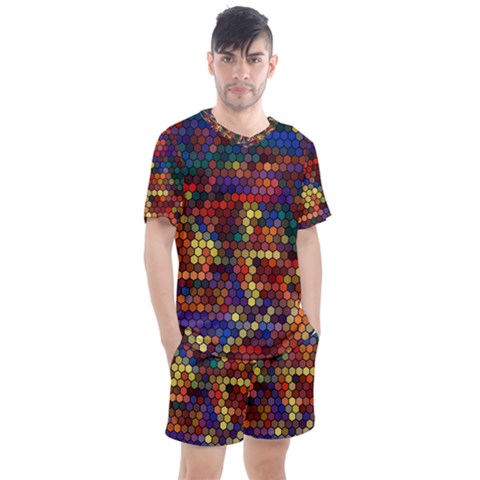 Hexagon Honeycomb Pattern Men s Mesh T-shirt And Shorts Set by Grandong