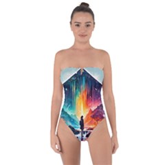 Starry Night Wanderlust: A Whimsical Adventure Tie Back One Piece Swimsuit by stine1