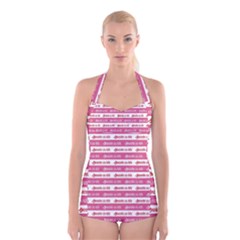 Breathe In Life, Breathe Out Love Text Motif Pattern Boyleg Halter Swimsuit  by dflcprintsclothing