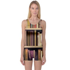 Books Bookshelves Office Fantasy Background Artwork Book Cover Apothecary Book Nook Literature Libra One Piece Boyleg Swimsuit by Grandong