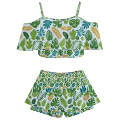 Leaves Tropical Background Pattern Green Botanical Texture Nature Foliage Kids  Off Shoulder Skirt Bikini