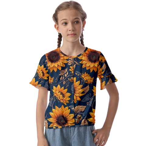 Flowers Pattern Spring Bloom Blossom Rose Nature Flora Floral Plant Kids  Cuff Sleeve Scrunch Bottom T-shirt by Maspions