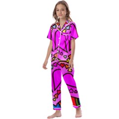 Stained Glass Love Heart Kids  Satin Short Sleeve Pajamas Set by Apen