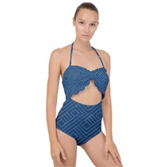 Plaid Background Blue Scallop Top Cut Out Swimsuit by Askadina