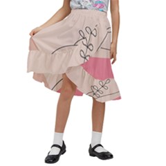 Pink Pattern Line Art Texture Minimalist Design Kids  Ruffle Flared Wrap Midi Skirt by Maspions