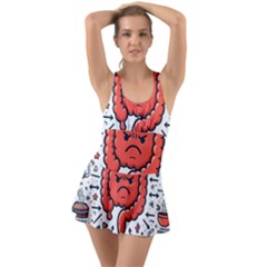 Health Gut Health Intestines Colon Body Liver Human Lung Junk Food Pizza Ruffle Top Dress Swimsuit by Maspions