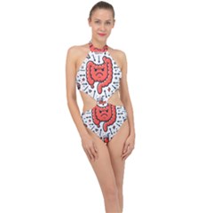 Health Gut Health Intestines Colon Body Liver Human Lung Junk Food Pizza Halter Side Cut Swimsuit by Maspions
