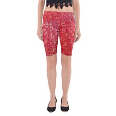 Chinese Hieroglyphs Patterns, Chinese Ornaments, Red Chinese Yoga Cropped Leggings