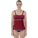 Christmas Pattern, Fabric Texture, Knitted Red Background Twist Front Tankini Set View1