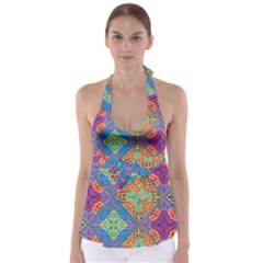 Colorful Floral Ornament, Floral Patterns Tie Back Tankini Top