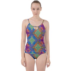 Colorful Floral Ornament, Floral Patterns Cut Out Top Tankini Set by nateshop